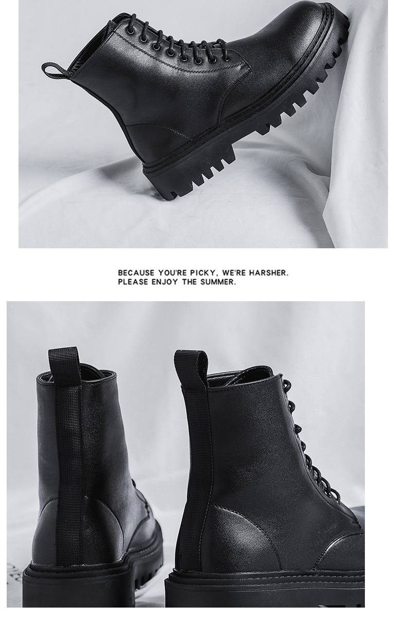 Men's high top trendy spring and autumn British style retro mid top leather shoes with raised black Martin boots_voghion.com