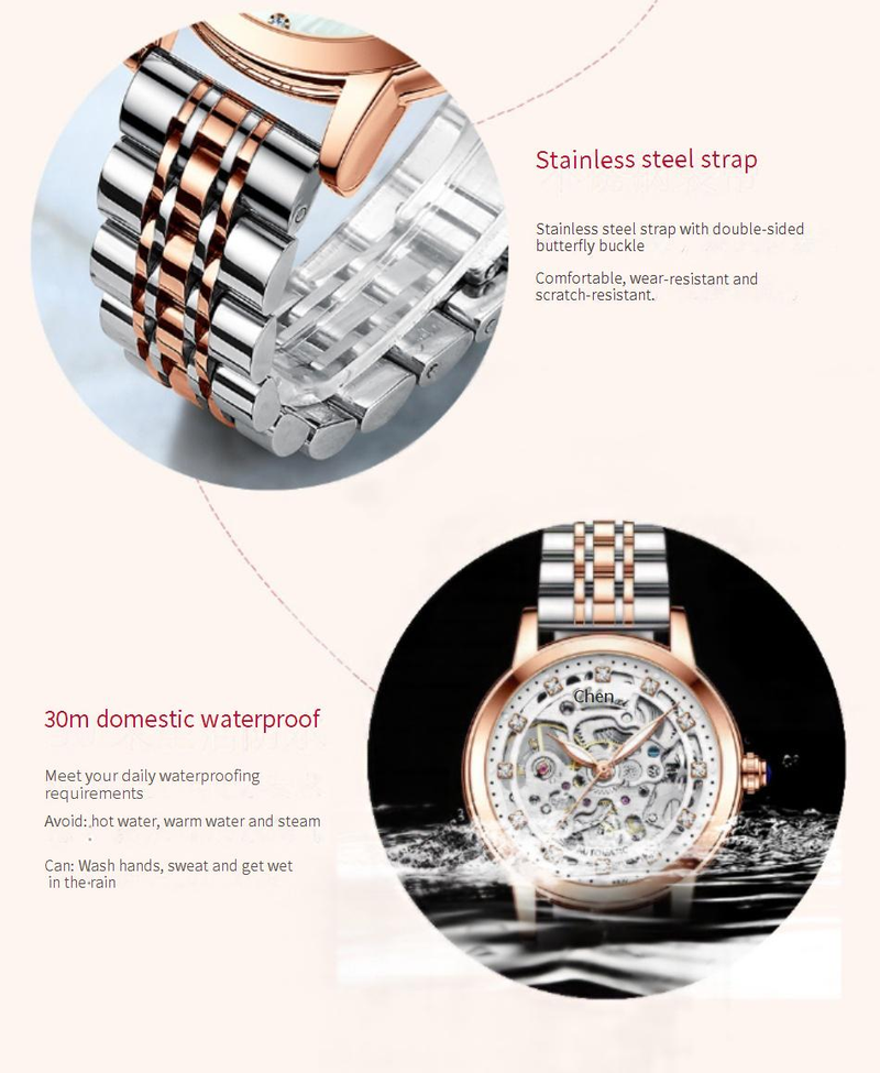 Women's Watches new fashion luminous waterproof watch for women solid steel belt hollow automatic mechanical watch_voghion.com
