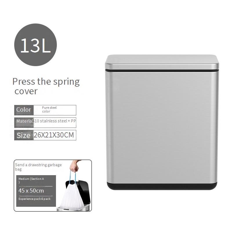 Household Cleaning Narrow Slit Push Type Stainless Steel Trash Can With Lid Bedroom Double Layer Pop Up Lid Toilet_voghion.com