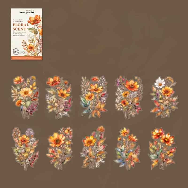 1 Piece Of 20 Large Size Watercolor Flower Pattern PET Decoration Manual Material Stickers_voghion.com