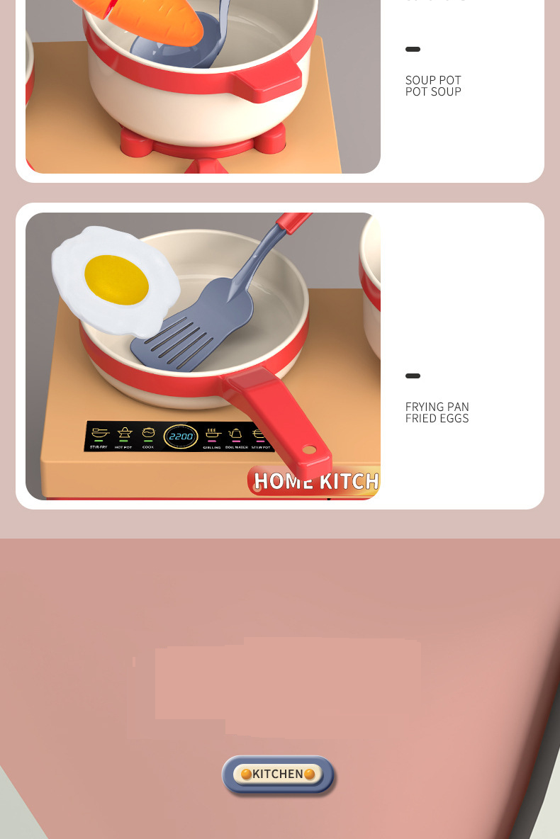 Ensemble de cuisine pour enfants avec cuisinière réaliste, ustensiles de cuisine et jeu de découpe – 33/56/70/84 pièces pour garçons et filles (rouge/vert)_voghion.com