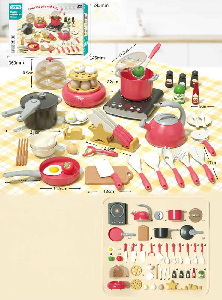 Mother & Kids Kinder-Spielküchenset – großes, realistisches Kochspielzeug mit Töpfen, Pfannen und Utensilien für Jungen und Mädchen (31/33/41/54-teilige Optionen)_voghion.com