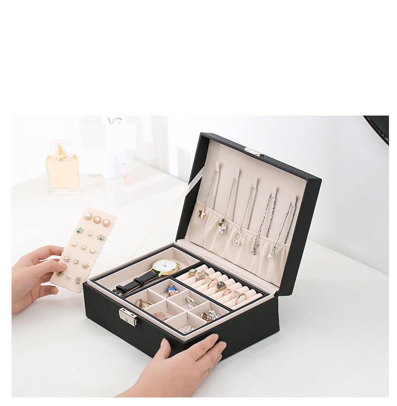 Pu Leather Jewelry Box Double Layer Wooden Jewelry Box Princess Jewelry Storage Box Makeup Box Large Quantity_voghion.com