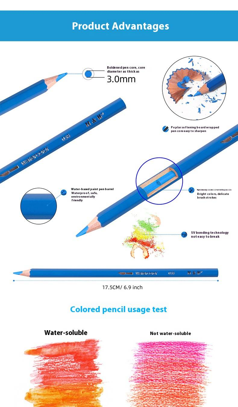 H&B Watercolor Pencils Set 36/48 Colors, Wooden Case, Non-Toxic & Blendable Art Supplies For Kids, Adults, Beginners & Professionals_voghion.com