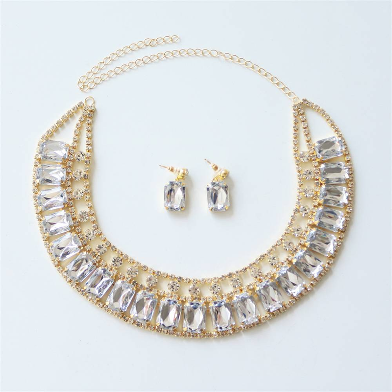 Set di gioielli da donna - Elegante collana e orecchini con strass per matrimoni, feste e occasioni speciali. Collana con gioielli da sposa per feste di nozze._voghion.com