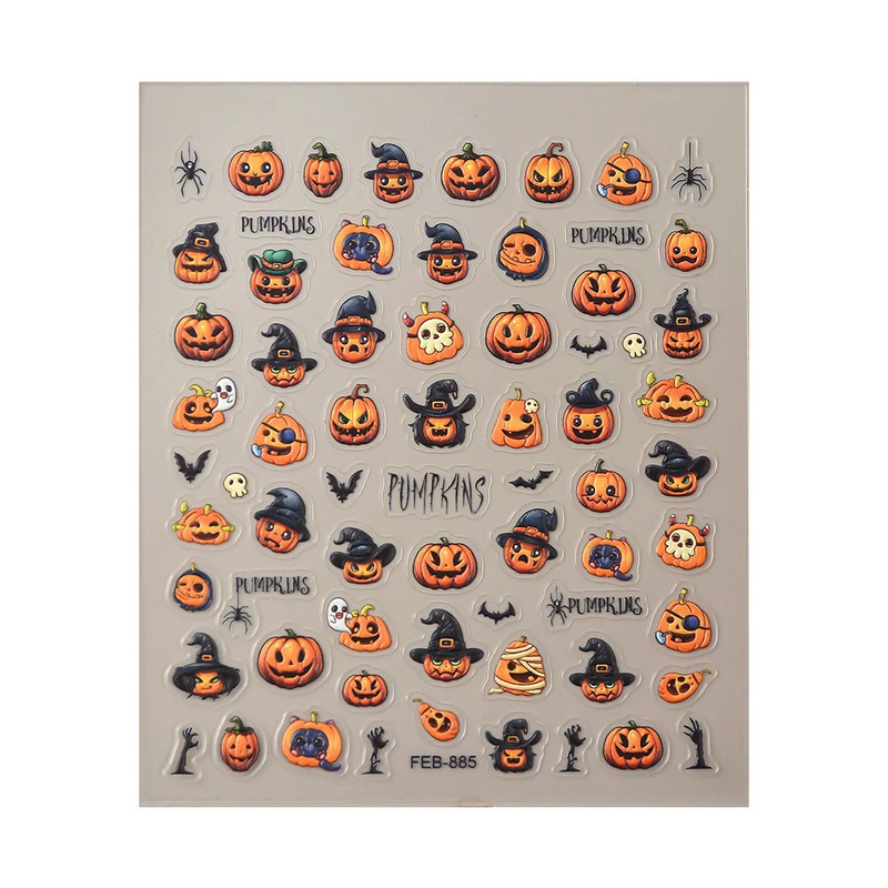 1er-Pack selbstklebende Halloween- und Nagelaufkleber – kein Kleber erforderlich, einfach anzubringen und zu entfernen, Hexen-, Fledermaus- und Totenkopf-Designs für den Herbst, Halloween-Accessoires_voghion.com