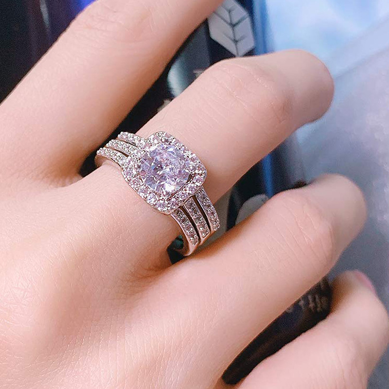 Women's Jewelry Cubic Zirconia Stackable Ring Set - Elegant Geometric Design Trio For Daily Wear & Special Occasions Three Piece Set_voghion.com