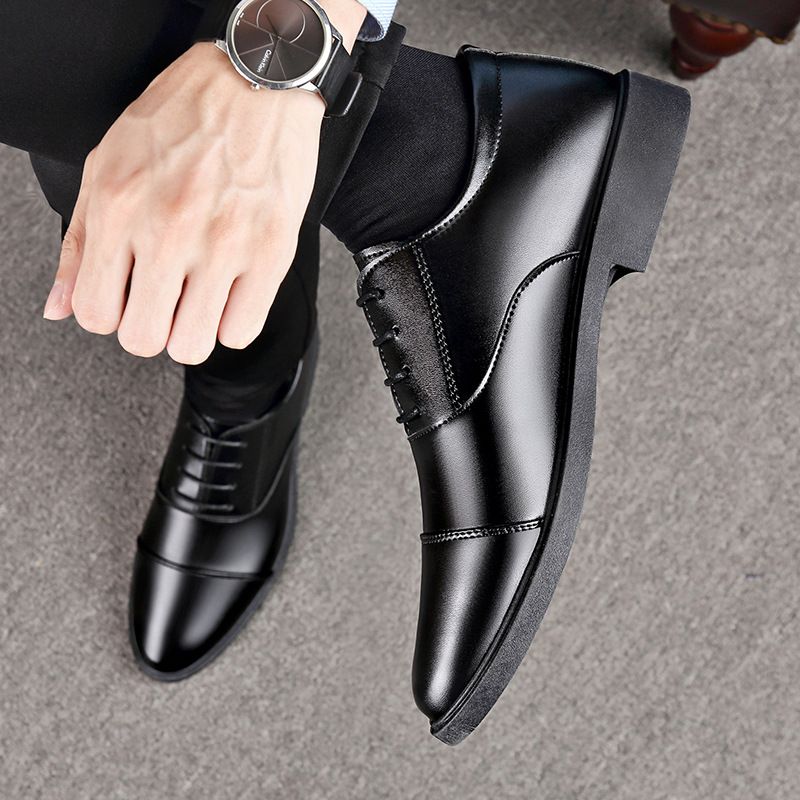 Men's Classic Business Casual Leather Shoes - Soft PU Square Toe Lace-Up Dress Shoes For Office & Daily Wear_voghion.com