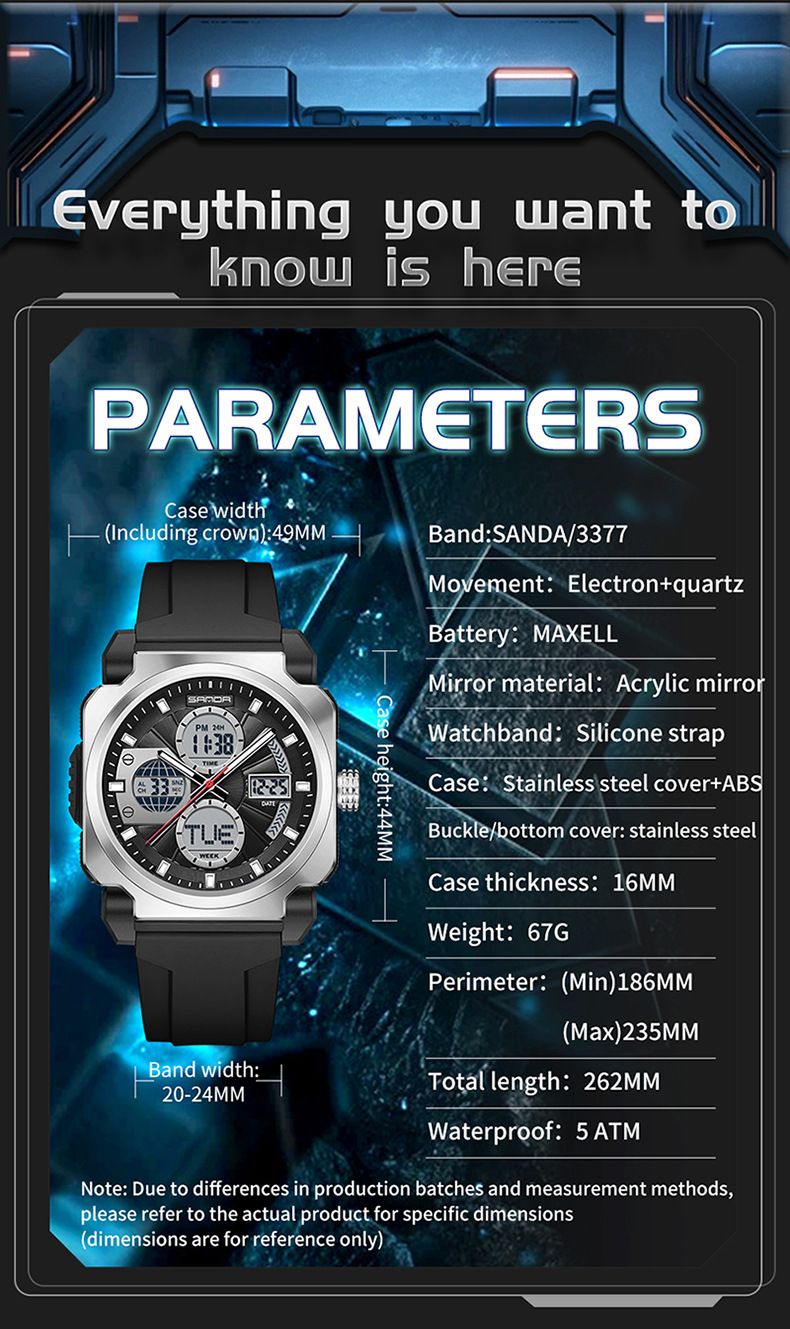 Men's Digital Analog Sports Watch With Multi-Function, Waterproof, LED Backlight, Dual Time, Stopwatch, Alarm, And Date Display Waterproof Watch_voghion.com