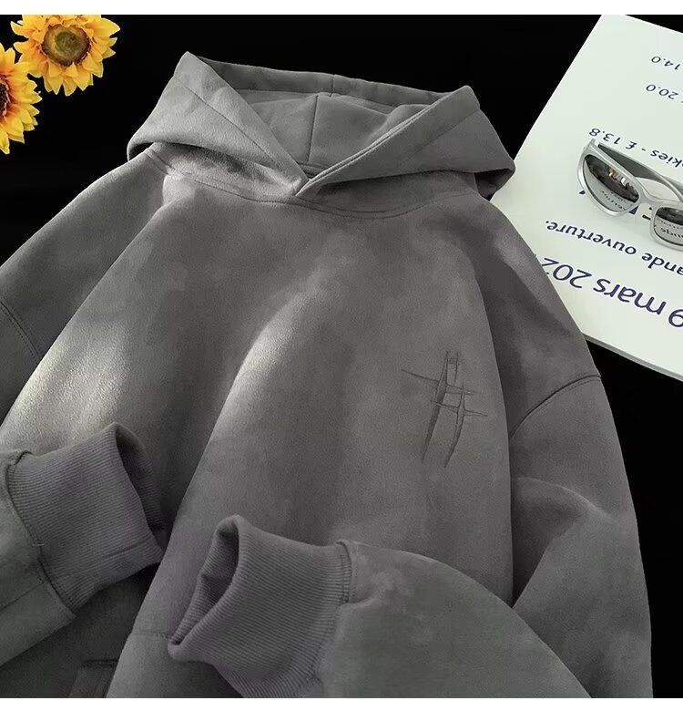 Sweat-shirt en daim épais pour hommes, automne et hiver, marque tendance, beau, américain, Ove, veste à capuche épaisse en velours ample_voghion.com