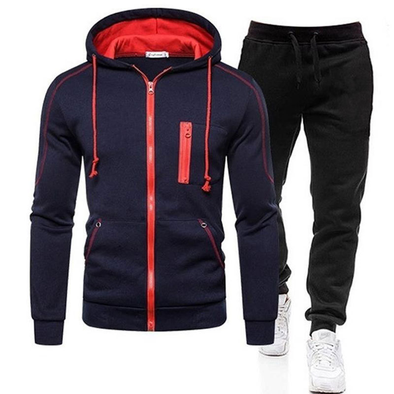Neit Polkadot-Sportkostüm Trend Hären Hierscht- a Wantermantel mat Kapuzenpullover-Set_voghion.com