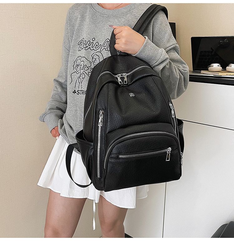 Leichter Rucksack mit großem Fassungsvermögen für Reisen und Uni – wasserdichtes PU-Material, minimalistisches Design mit Reißverschluss, strapazierfähiges Polyesterfutter_voghion.com