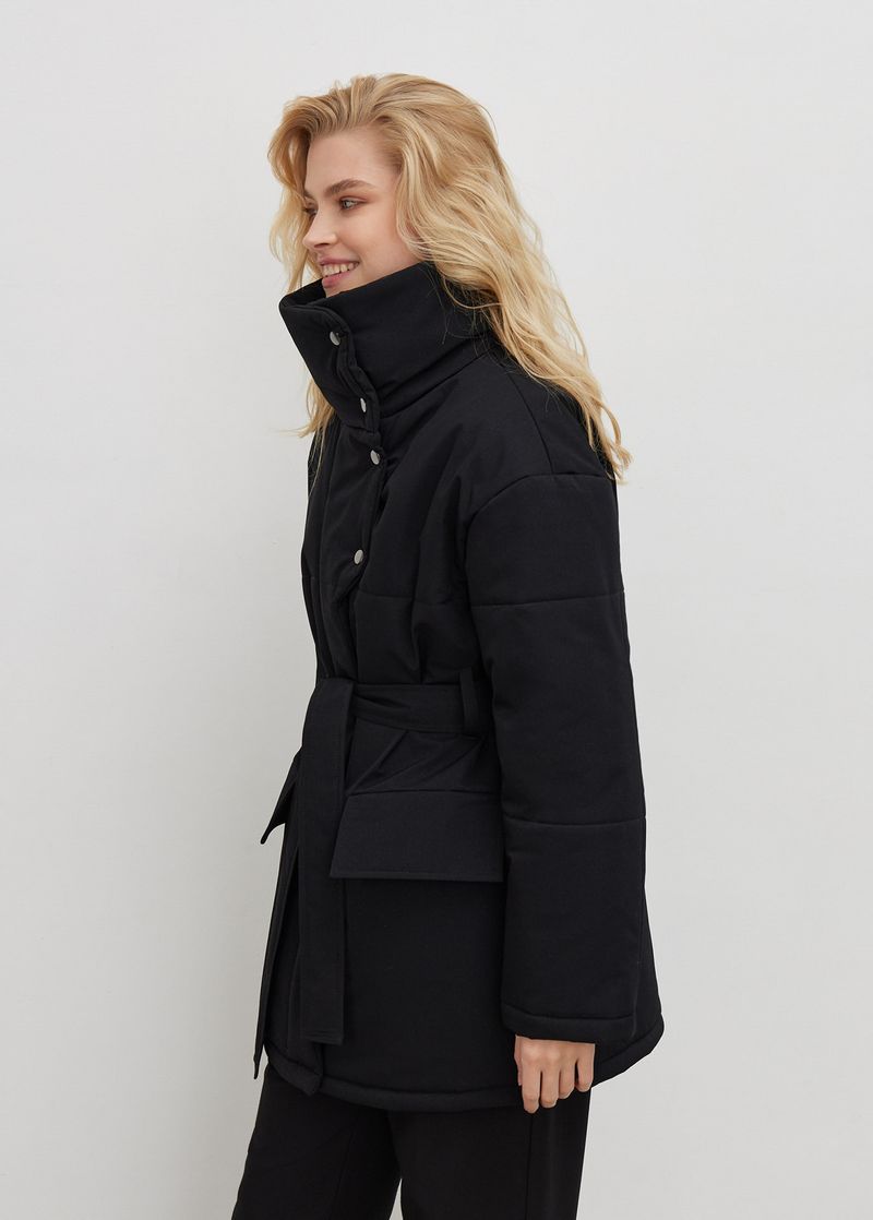 Roupas femininas gola alta algodão jaqueta inverno temperamento comutando moda quente à prova de vento gola alta com cinto algodão jaqueta_voghion.com