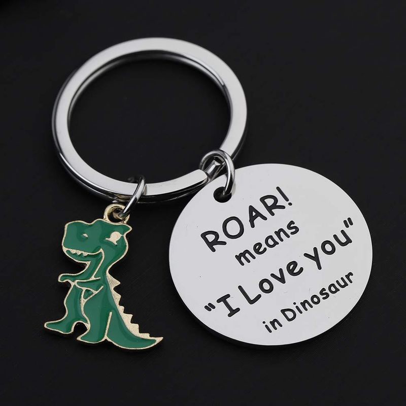 Portachiavi in acciaio inossidabile con scritta "ROAR" che significa "Ti amo" a forma di dinosauro._voghion.com