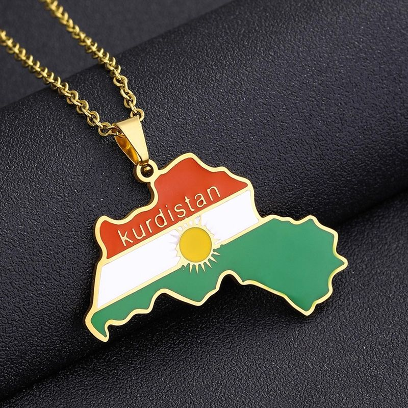 Halskette mit Karte von Kurdistan, tropfendes Öl, Retro-Anhänger aus Edelstahl für Männer und Frauen, ethnische Schlüsselbeinkette, Geschenk_voghion.com