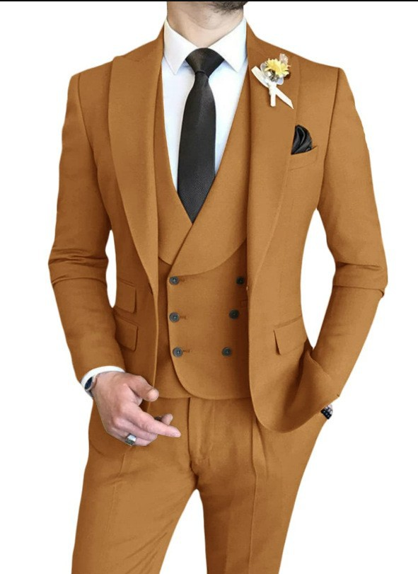 New 2024 men's three piece slim fit business groomsman suit groom's wedding dress_voghion.com
