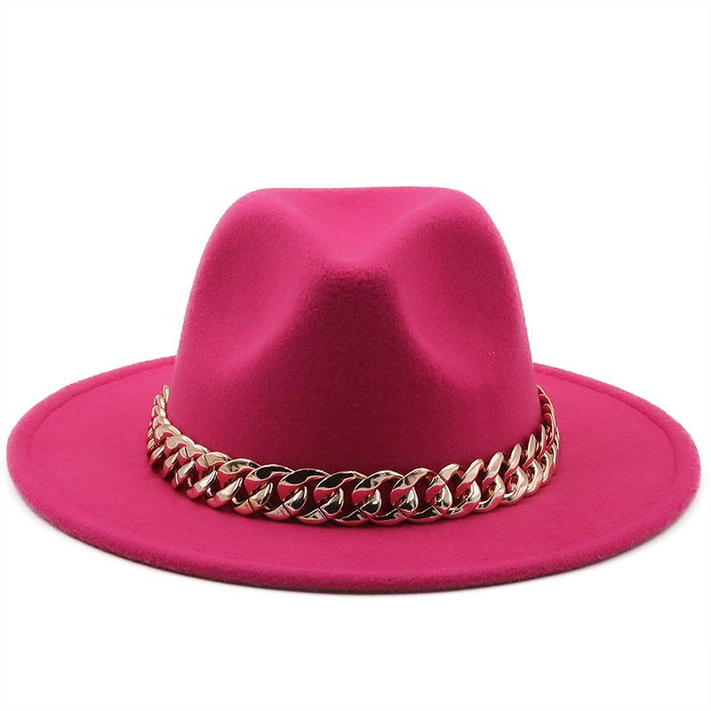 British style woolen jazz hat for men and women wide brimmed hats with chains and wide brimmed felt hats and bags set_voghion.com