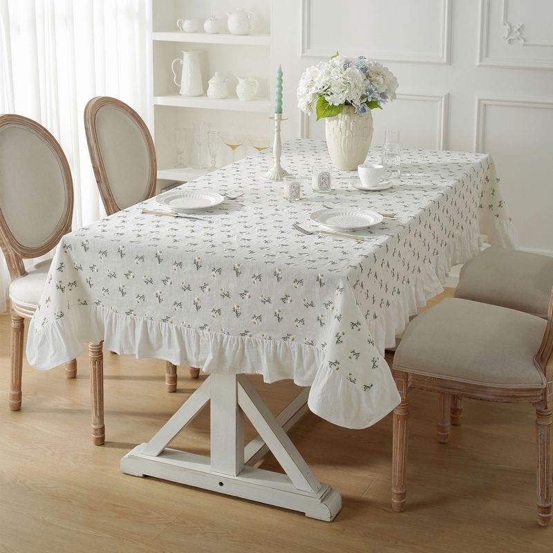 Tovaglia in lino Daisy Fresh 2025 con orlo smerlato e cornice in legno_voghion.com