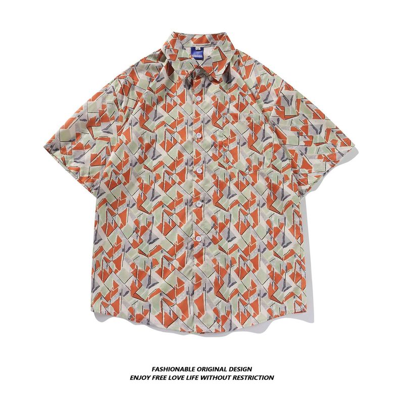 Tie-Dye Herren Kurz Sommer Dünn High-End Cool Fünfviertel Ärmel Shirt Lose Jacke Trendy_voghion.com