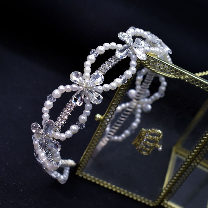 Fascia per capelli da sposa fatta a mano con perle e cristalli, accessori per capelli, copricapo con strass_voghion.com