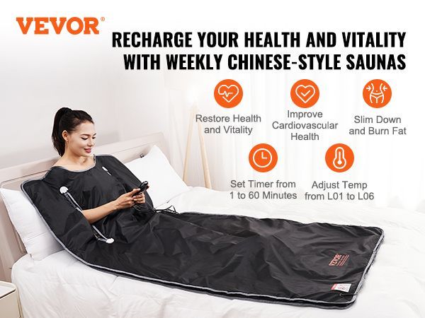 VEVOR Sauna Blanket For Detoxification, Portable Far Infrared Sauna For Home, Oxford Sauna Bag W/ Arm Holes & Carbon Fiber Heating, 1-6 Level Adjustable Temp 95-176°F , 5-60 Minutes Timer, 71 X 31 In_voghion.com