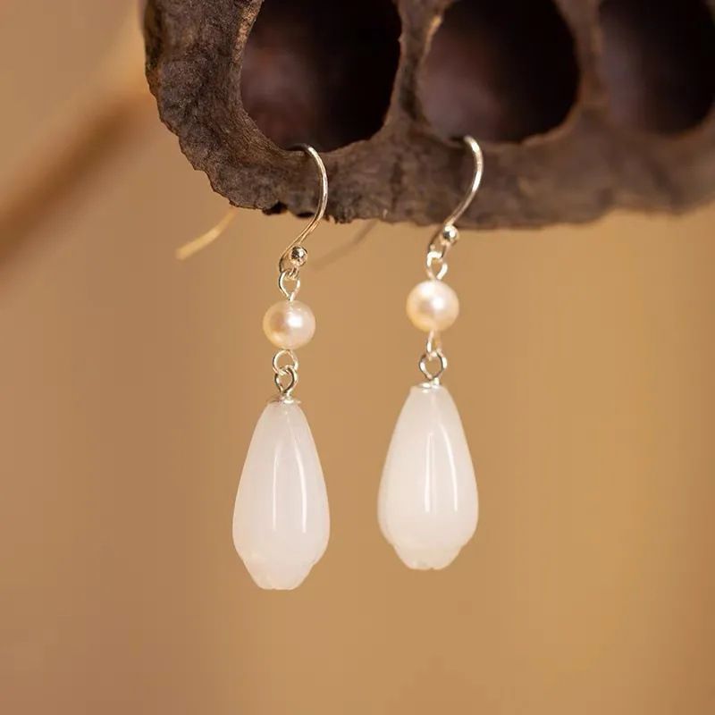 White Magnolia Women's High End, Ancient Style, Hanfu, Ma Mian Skirt, Qipao Accessories, New Chinese Style Ear, Earrings_voghion.com