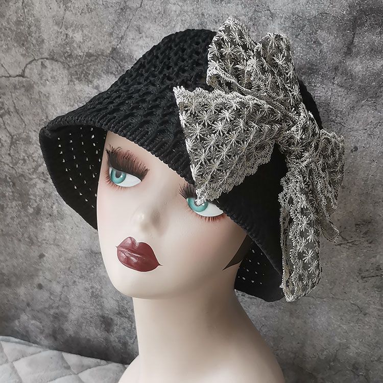 Cappello da pescatore in paglia con fiocco in pizzo estivo, cappello da sole per bambini_voghion.com