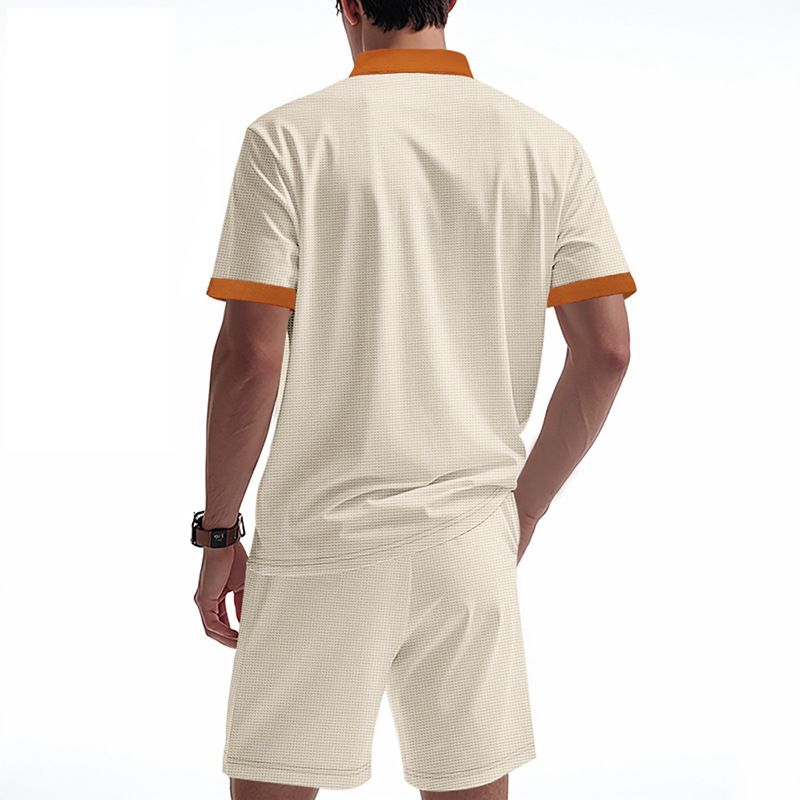 Cross-border Independent Station American Summer Casual Men's Tether Loose Henry Western Denim Waffle Short Sleeve Suit_voghion.com