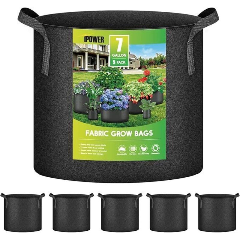 Gall Aeration Garden Pack Planting 5 Container And Nonwoven 7 Gallon For 5Pack 7 Fabric Grow Pots Strap Bags With Black Handles_voghion.com