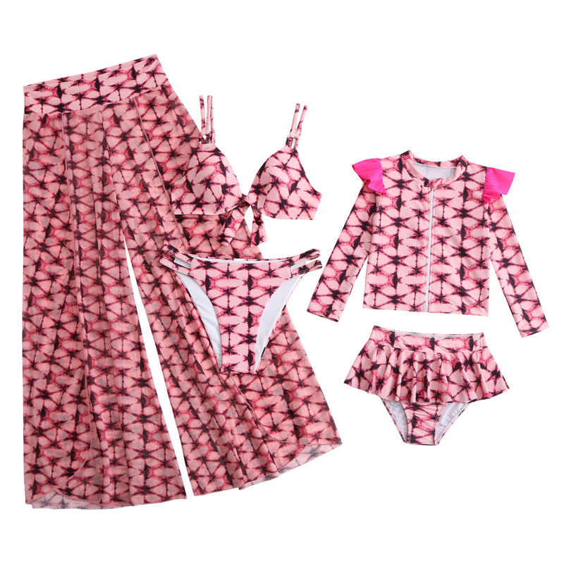 Mother&Kids swimwear Bikini three-piece mesh print pant swimwear_voghion.com