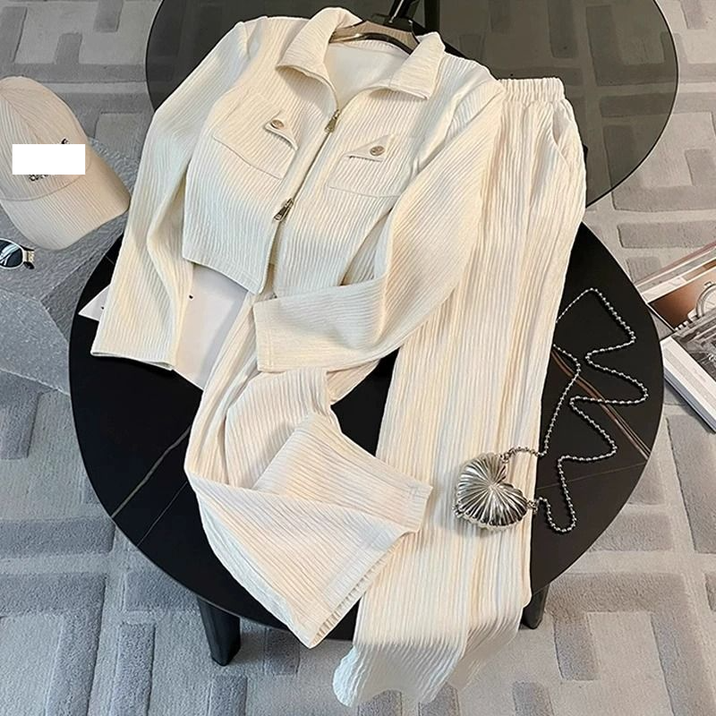 Hoogwaardig damesjack, casual broek met wijde pijpen, twee stukken wolk_voghion.com