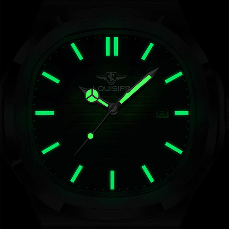 Reloj de cuarzo de lujo para hombre, de acero inoxidable, con manecillas luminosas, indicador de fase lunar y día, estilo ejecutivo, resistente al agua hasta 30 m._voghion.com