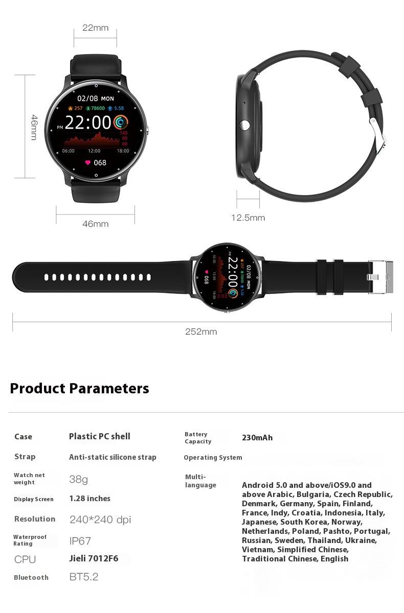 Reloj inteligente Olysee con pantalla HD de 1,28", monitor de frecuencia cardíaca, monitor de actividad física, resistente al agua, llamadas Bluetooth y seguimiento del sueño._voghion.com