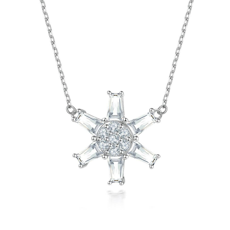 Necklaces New Snowflake Necklace All Match Trapezoidal Zircon Full Circle Six Pointed Star Pendant Necklace Niche S925 Silver Necklace_voghion.com
