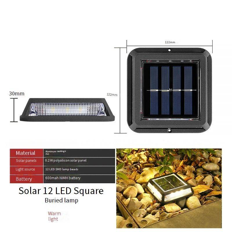 Waterdichte LED-padverlichting op zonne-energie voor buiten, voor tuin, trap en looppad - warm wit/koel wit, 12 LED's, aluminium behuizing, IP65-classificatie_voghion.com