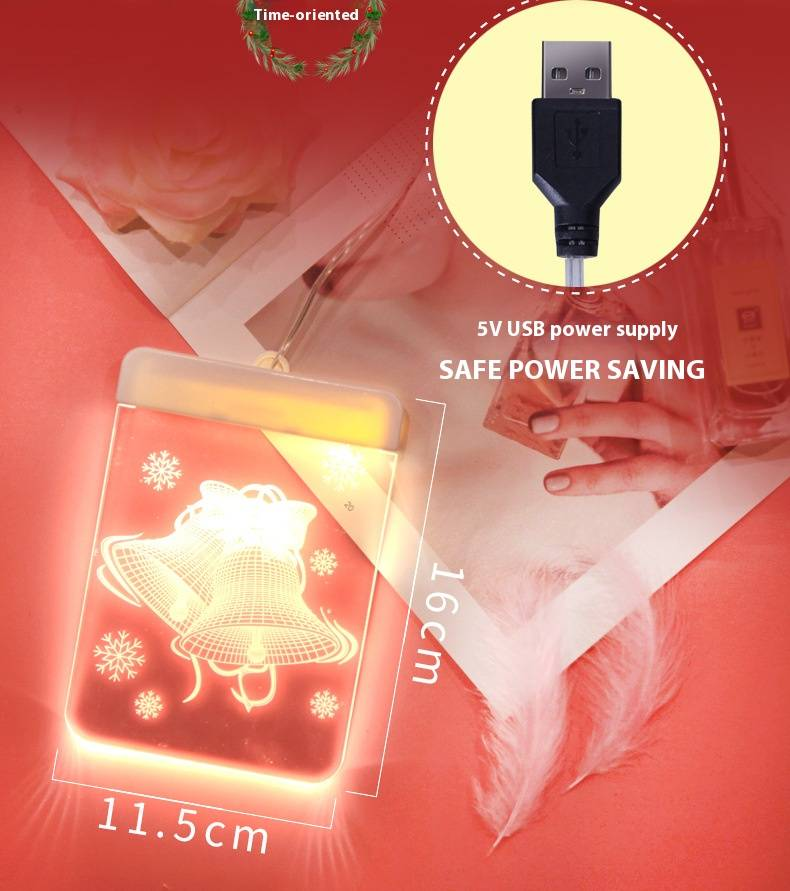 Luces LED navideñas decorativas, guirnaldas de luces festivas para interiores con diseños de muñecos de nieve, Papá Noel, renos y árboles de Navidad._voghion.com
