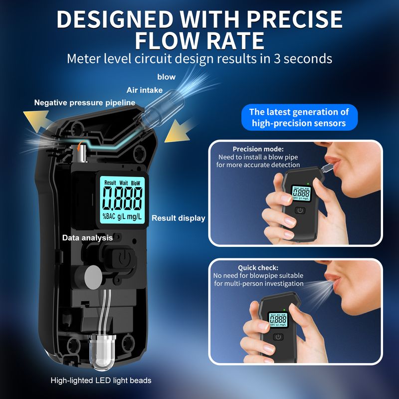 Breathalyzer, Equipped With 5 Disposable Mouthpieces,With High-precision, Fast Results, For Drunk Driving Self-testing, Business, Family Backup, Etc._voghion.com
