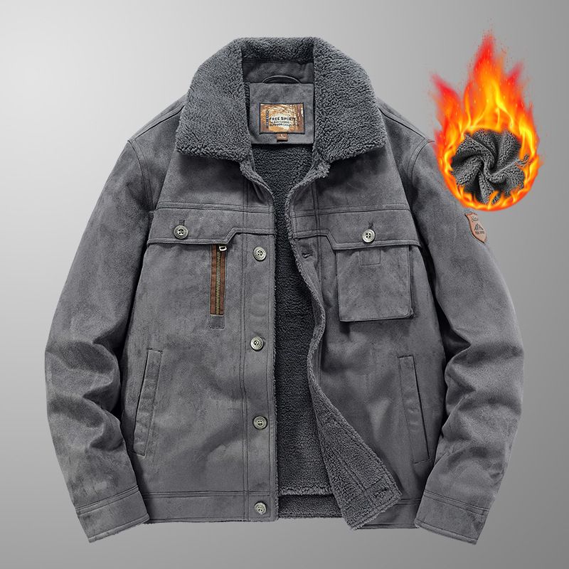 Men's Suede-Look Winter Coat – Plush Thickened Cotton & Wool Blend | Black/Grey/Khaki/Army Green/Caramel | M-5XL | Workwear & Casual Style_voghion.com