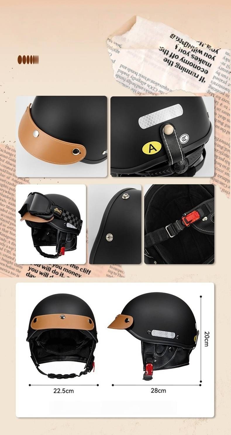 Retro Style Motorcycle Half Helmet With Adjustable Visor - Lightweight ABS Shell, 3C Certified, Universal Fit (58-62cm) For Men & Women_voghion.com