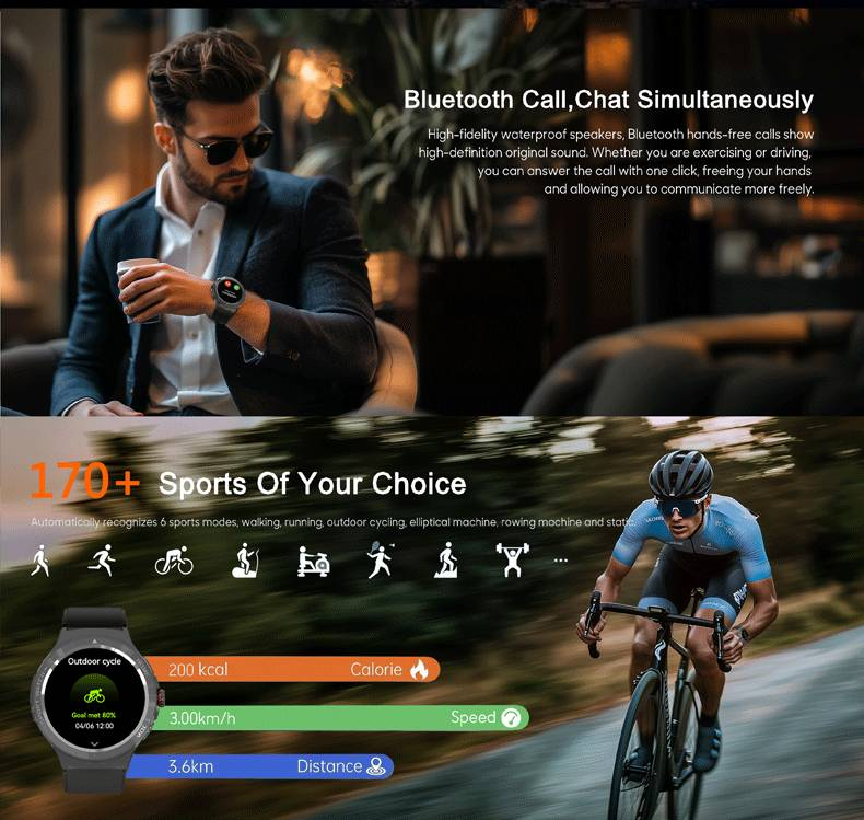 Multifunktionale Smartwatch für Outdoor-Radfahren und Fitness – GPS-Tracking, Herzfrequenzmesser, Schlafanalyse, wasserdicht, NFC, kompatibel mit iOS_voghion.com