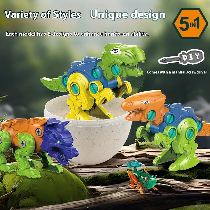 5-in-1 DIY Dinosaur Egg Toy Set – Screw-Together Transformable Robot, Animals & Insects – STEM Building Kit For Kids Ages 3-6_voghion.com
