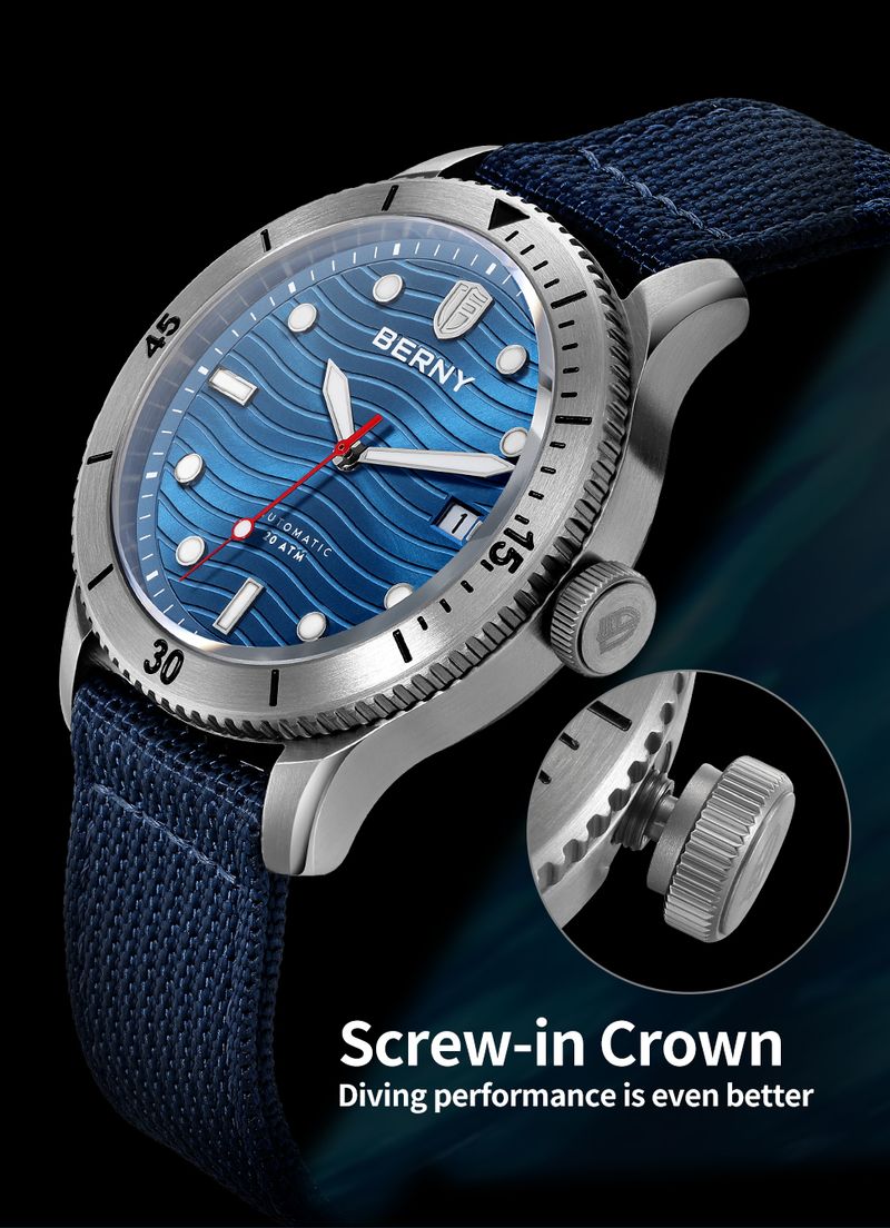BERNY Automatic Dive Watches For Men 20ATM Waterproof Nylon Strap Analog Mechanical Watch With Date Super Luminous Sapphire Men's Pro Diver Watch_voghion.com