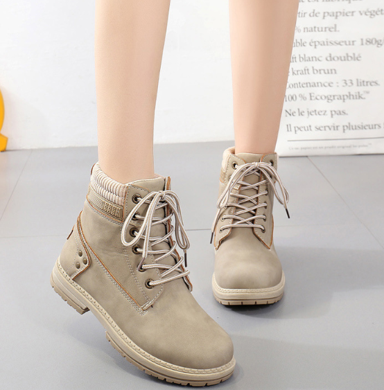 Damenstiefeletten mit dicker Sohle – wasserdichte, rutschfeste Martin-Stiefel für den Winter, Freizeitschuhe mit runder Zehenpartie und Schnürung (Gelb, Schwarz, Beige, Pink)_voghion.com