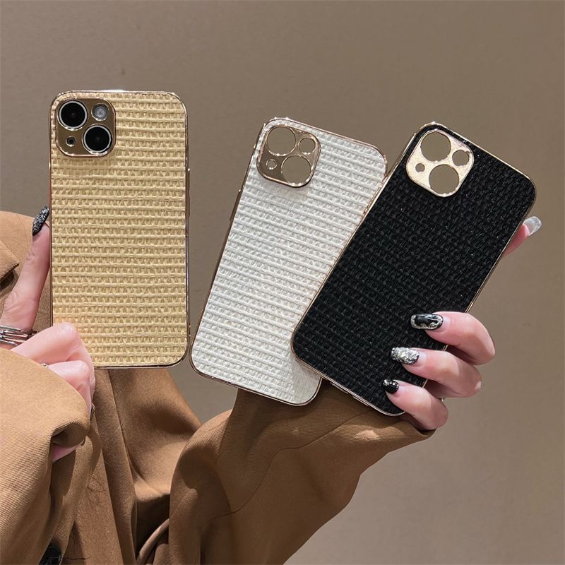 Galvanisiertes, gewebtes Ledermusteretui für das iPhone 16 Pro Max und Apple 15 - Einfache, reine Farbe_voghion.com