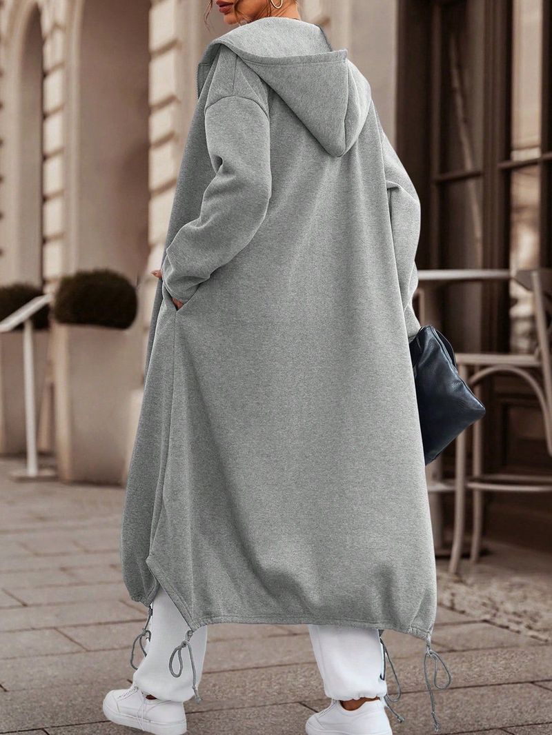 Felpa lunga da donna, comoda e casual, con spacchi laterali, giacca a vento, taglia grande_voghion.com