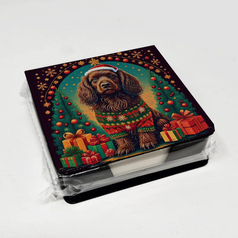 Boykin Spaniel Christmas PU Leather Note Paper Holder With Artist-Designed Cover, Desk Accessory, Office Gift_voghion.com