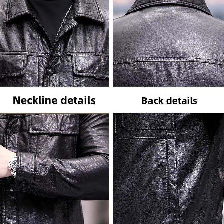 New Haining Genuine Leather Jacket For Men, Top Layer Cowhide, Turn-Down Collar, Short Slim Fit Motorcycle Jacket, Thin_voghion.com