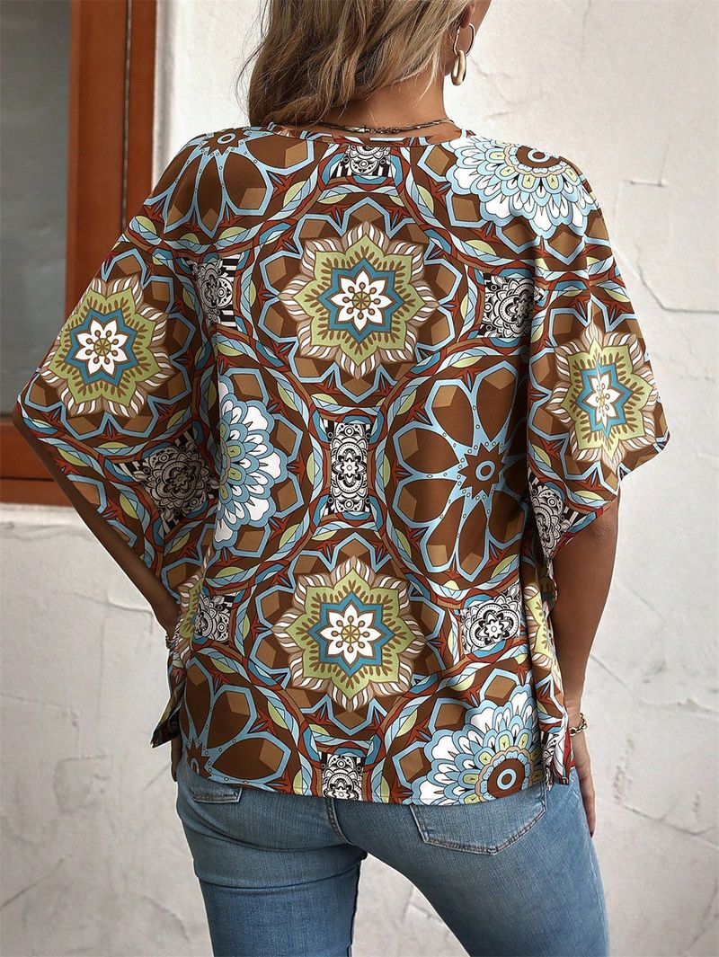 2025 Kobiety Lato Styl Bluzki Koszule Damska Casual Batwing Rękaw Kwiatowy Nadruk Bluzki Topy DF5024_voghion.com