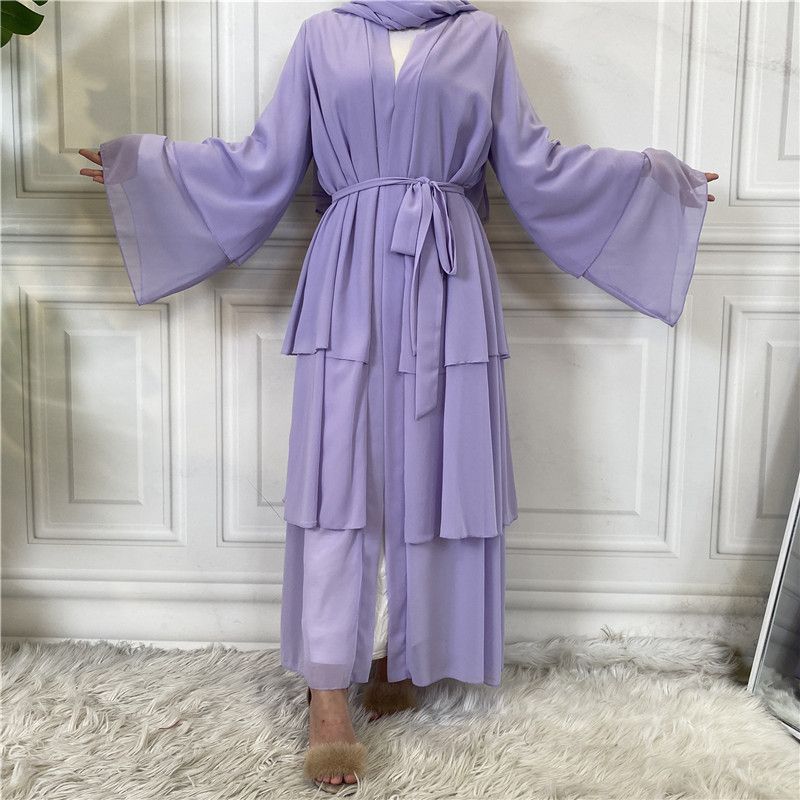 Women's Middle Eastern fashion classic Islamic Dubai new three-layer chiffon cardigan robe _voghion.com