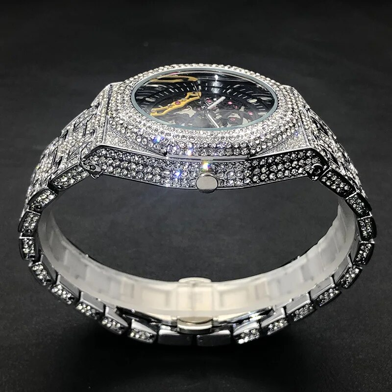 Men's watch, hip-hop style, luxurious, all diamond, silver module, Seton tourbillon, mechanical clock, fashionable_voghion.com
